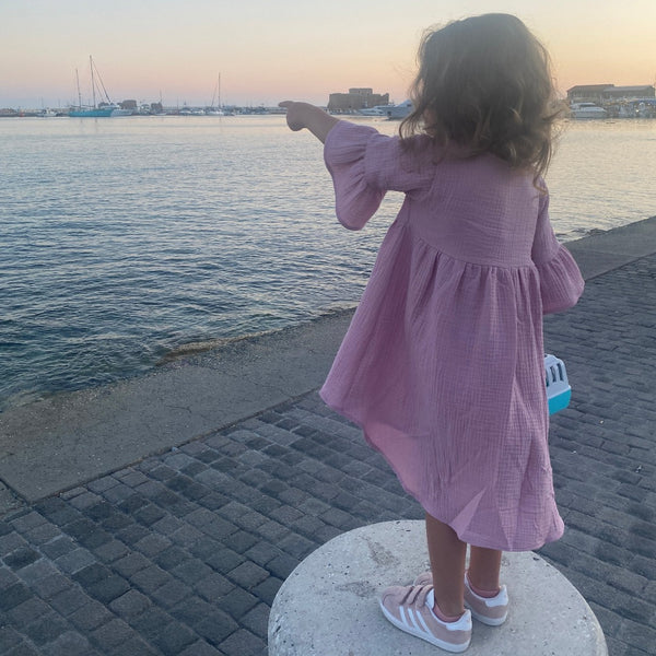 Muslin Dress with 3/4 sleeves. Ash Rose